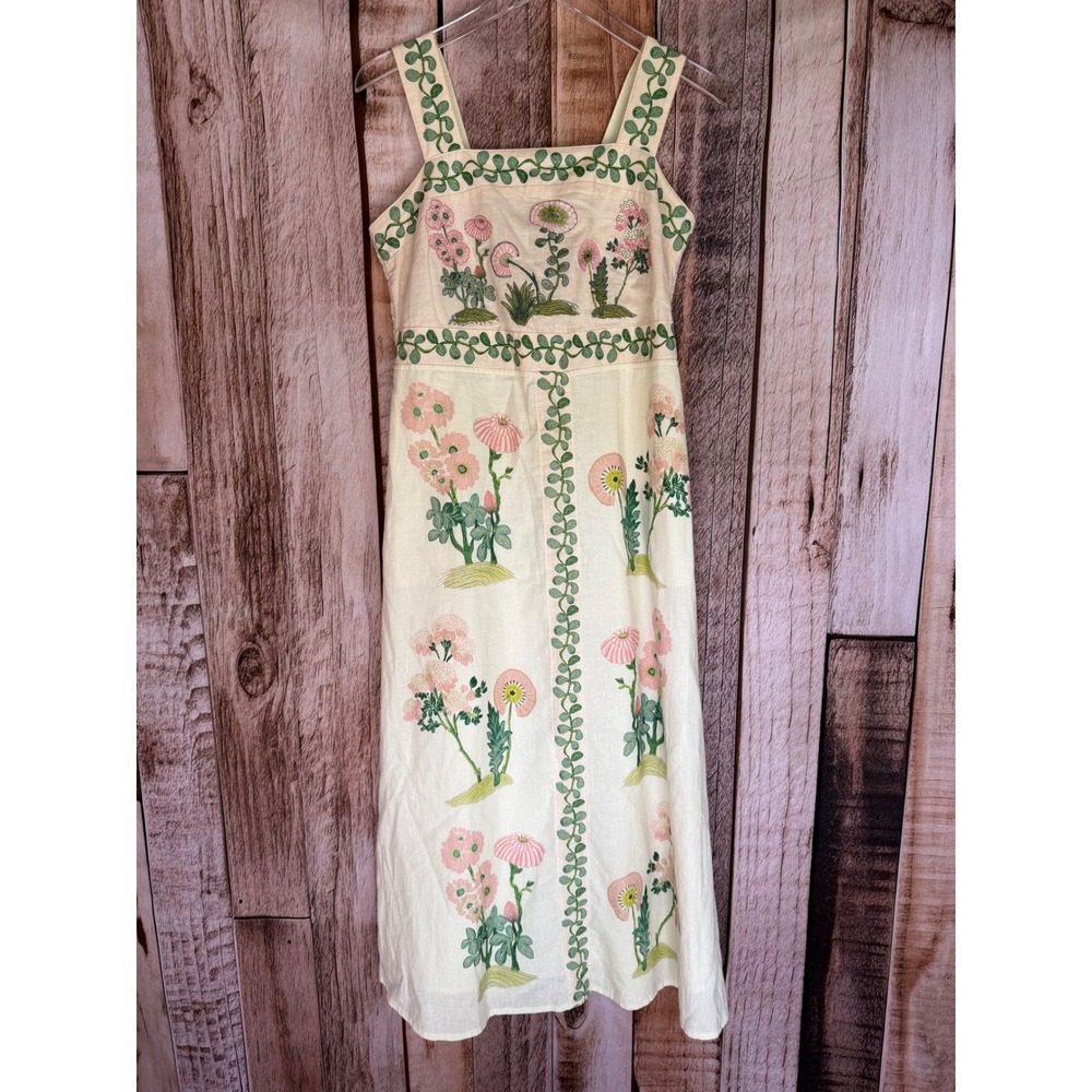 Spartina 449 Enclave Floral Sprigs Cleona Midi Dress Cream Timeless Size Medium